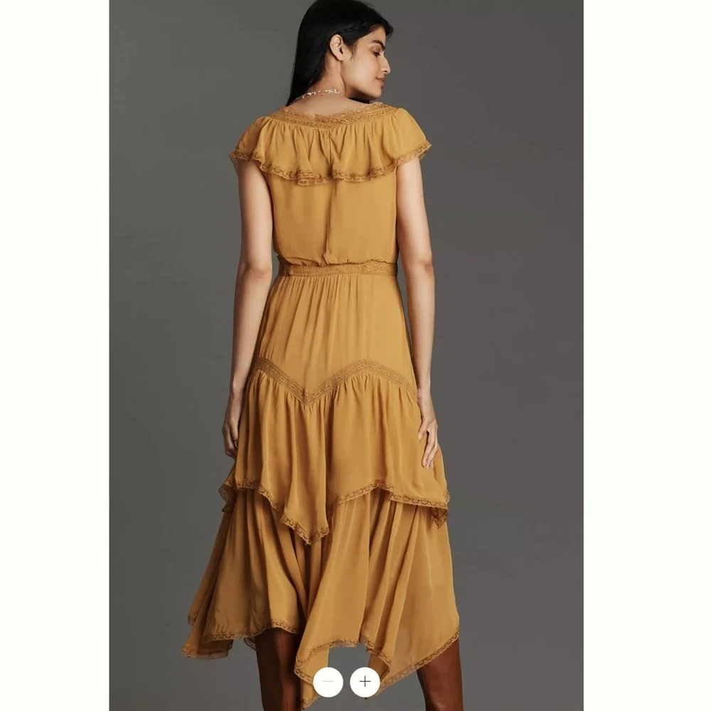 Anthropologie Short-Sleeve V-Neck Ruffle Midi Dress - Picture 2 of 3